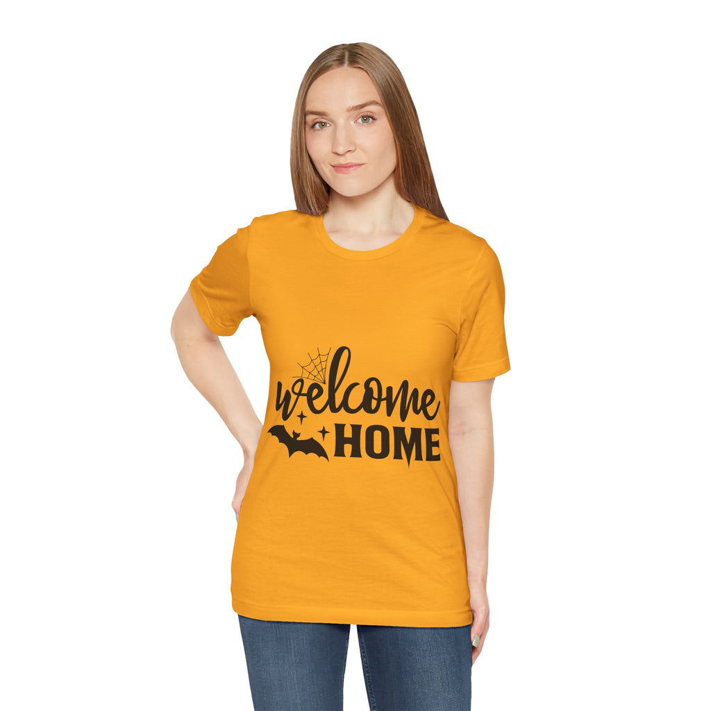 Welcome Home Halloween T-Shirt — Bat & Spiderweb Spooky Tee