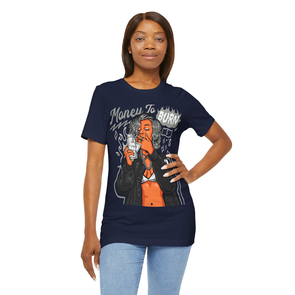 Money to Burn Graphic Tee — Women Smoking Cash Streetwear T-Shirt