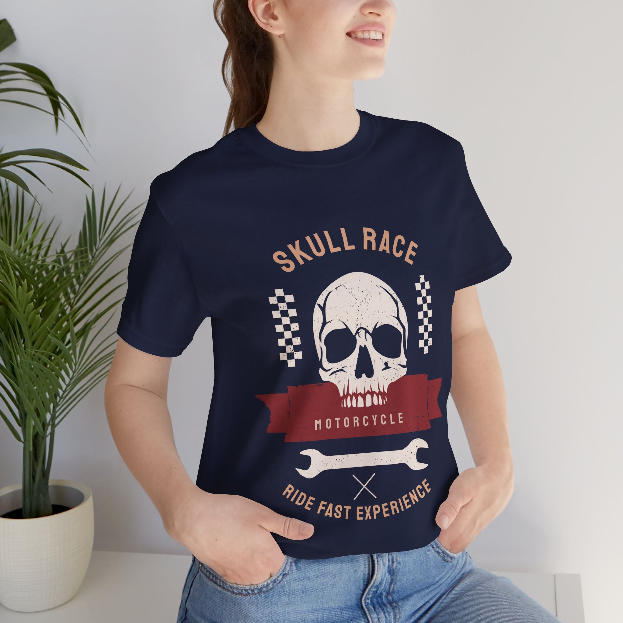 Skull Race Motorcycle Tee — Ride Fast Experience Graphic Shirt