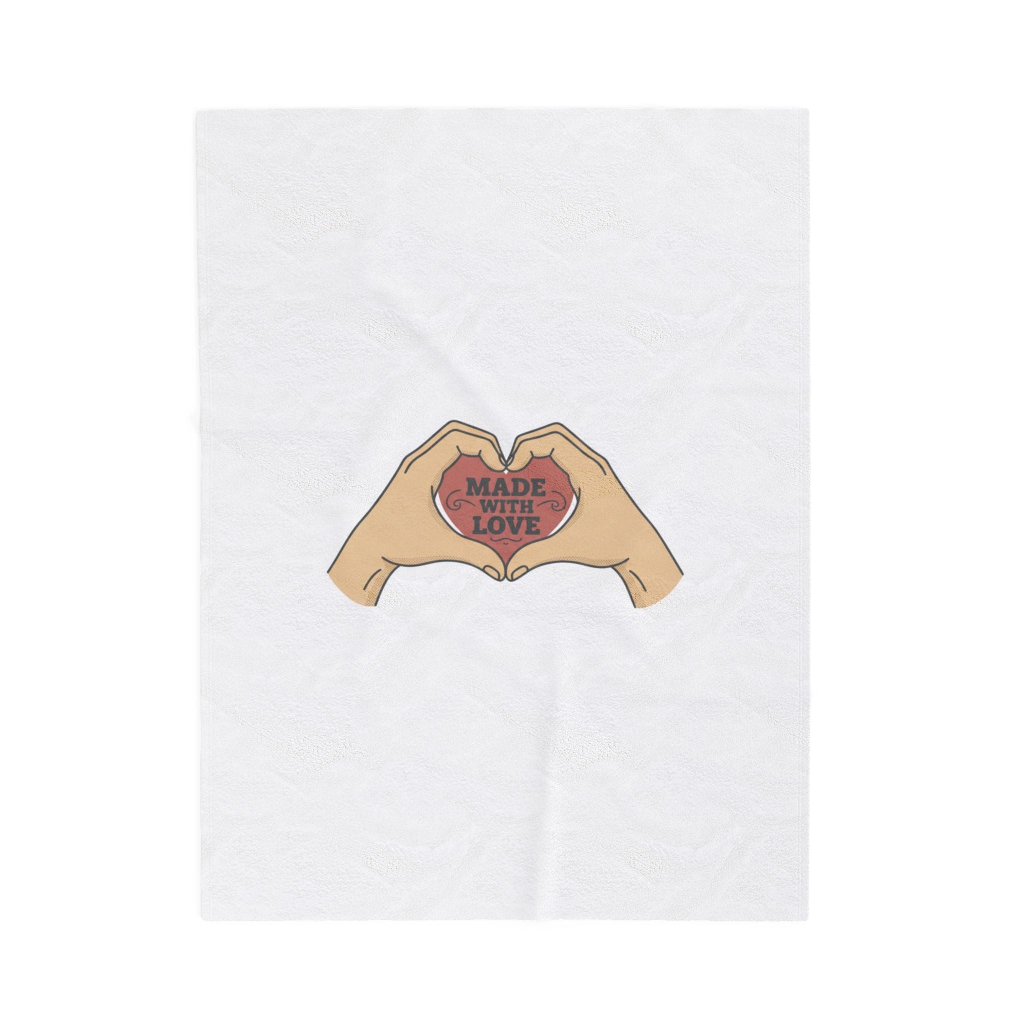 Made With Love Heart Hands Velveteen Plush Blanket — Cozy Gift Throw for Valentine’s Day & Everyday