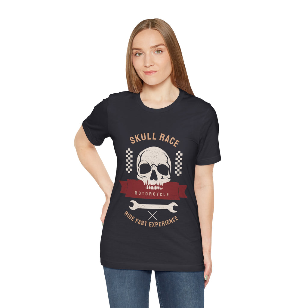 Skull Race Motorcycle Tee — Ride Fast Experience Graphic Shirt