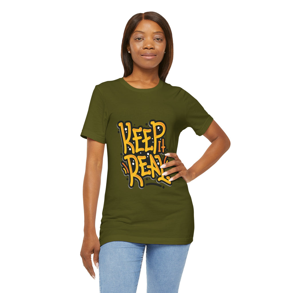 Keep It Real T-Shirt — Retro Yellow Hand-Lettered Graphic Tee