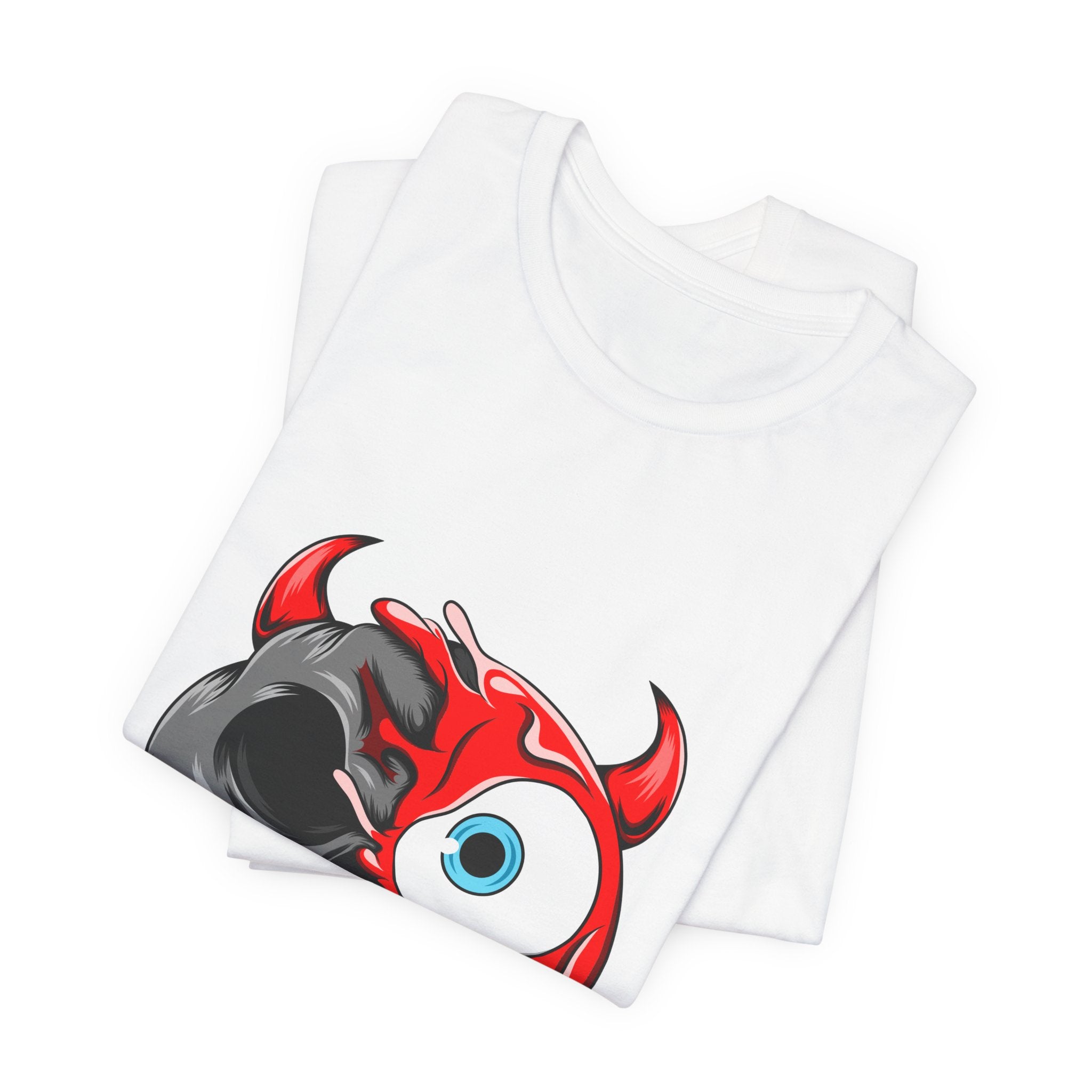 Devil Emoji Face T-Shirt — Creepy Red Split Skull Graphic Tee