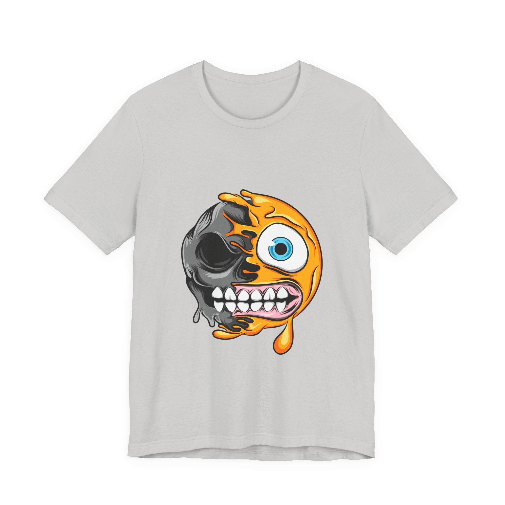 Melting Emoji Skull T‑Shirt — Half Smile, Half Skull Graphic Tee