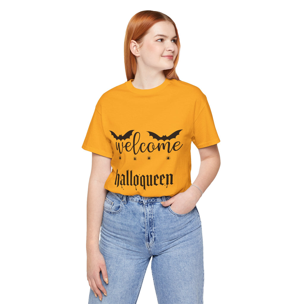 Welcome HalloQueen T‑Shirt — Halloween Bat Graphic Tee
