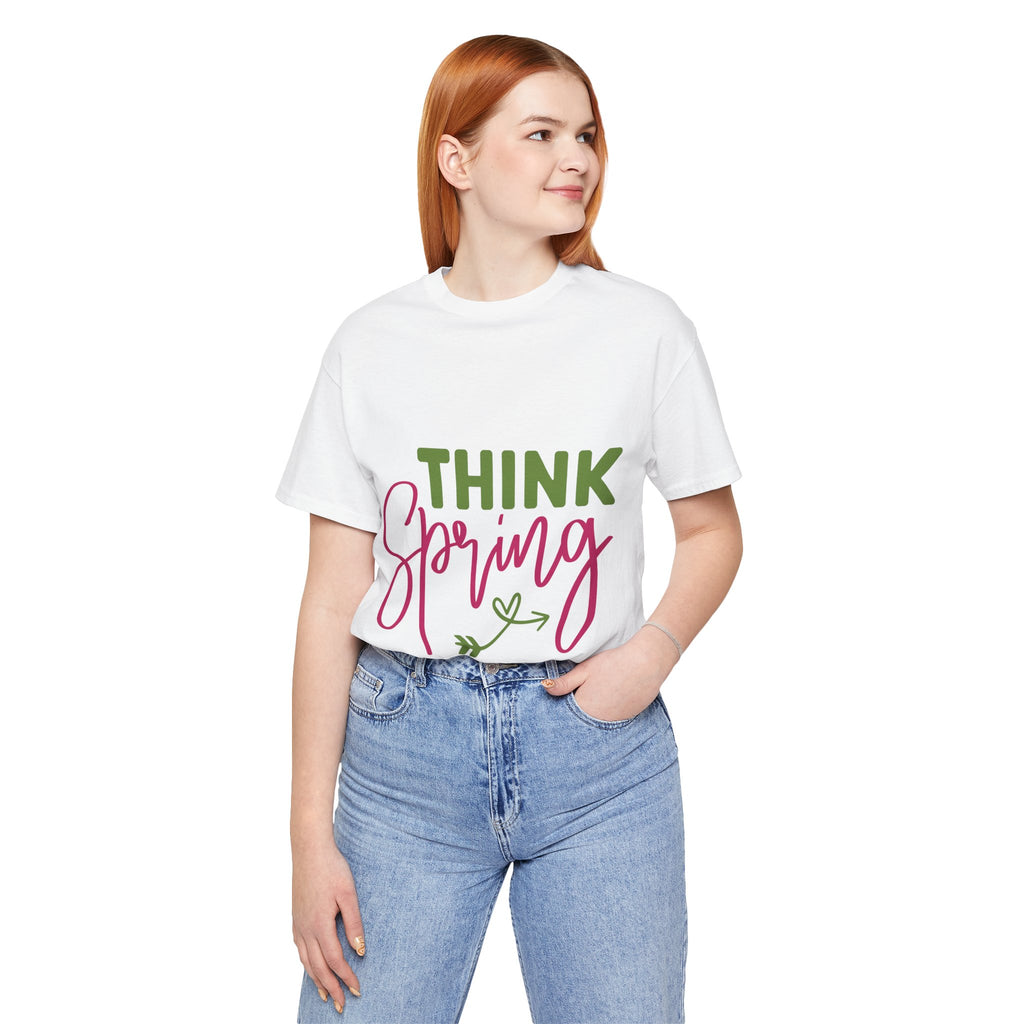 Think Spring T-Shirt — Floral Script Springtime Tee