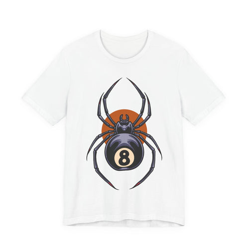 8-Ball Spider Graphic Tee — Pool Player & Halloween Spider T-Shirt